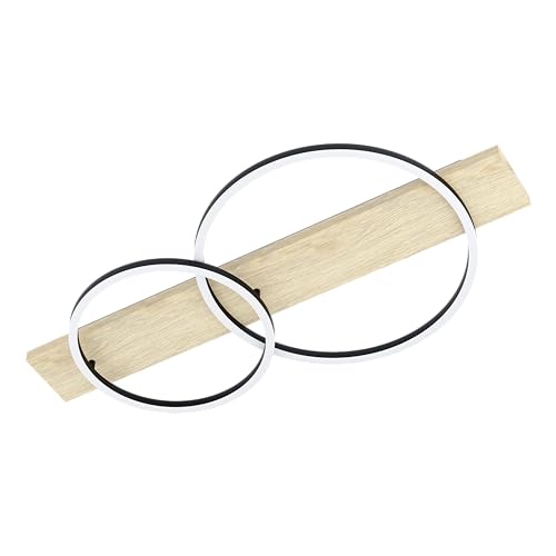 EGLO LED Deckenleuchte Boyal, 2 flammige Deckenlampe aus Holz, Metall, Kunststoff, Wohnzimmerlampe in Natur, Schwarz, Weiß, FSC zertifiziert, warmweiß, L 78 cm von EGLO