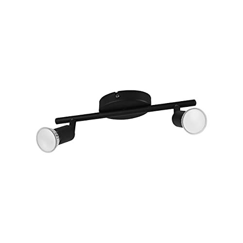 EGLO LED Deckenleuchte Buzz-LED, 2 flammige Deckenlampe, Deckenstrahler aus Metall, Wohnzimmerlampe in Schwarz, Küchenlampe, LED Spots mit GU10 Fassung, L 28,5 cm von EGLO