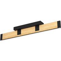 Eglo - led Deckenleuchte Caminarro, dimmbare Deckenlampe, längliche Deckenbeleuchtung aus Holz in Natur und Metall in Schwarz, Wohnzimmerlampe von EGLO