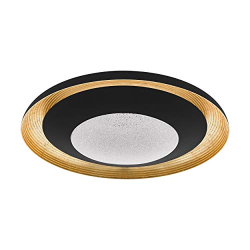 EGLO LED Deckenleuchte Canicosa 2, 2-flammige Wandlampe, Deckenlampe aus Schlagmetall, Kunststoff in Schwarz, Gold, mit Fernbedienung, Farbtemperaturwechsel (warm-kalt), Nachtlicht, dimmbar, Ø 49,5cm von EGLO