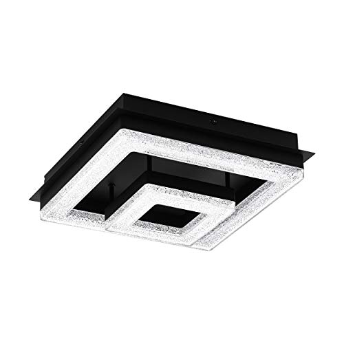 EGLO LED Deckenleuchte Fradelo 1, 2 flammige Wandlampe, Deckenlampe aus Stahl und Kunststoff mit Kristall-Effekt in Schwarz, Klar, Wohnzimmerlampe, warmweiß von EGLO