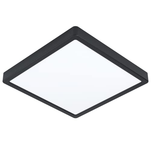 EGLO LED Deckenleuchte Fueva 5, L x B 28,5 cm, Aufbauleuchte, Bad-Deckenlampe aus Metall in Schwarz und Kunststoff Leuchtfläche in Weiß, Badezimmer Lampe, LED Aufbaulampe neutralweiß, IP44 von EGLO