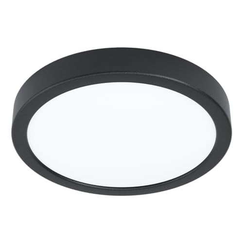 EGLO LED Deckenleuchte Fueva 5, Ø 21 cm, runde Deckenlampe mit Bewegungsmelder, Aufbaulampe aus Metall in Schwarz und Kunststoff in Weiß, Deckenbeleuchtung warmweiß von EGLO