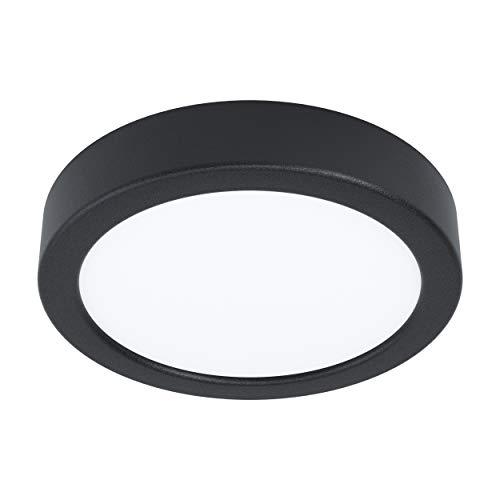 EGLO LED Deckenleuchte Fueva 5, Ø 16 cm, 1 flammige Aufbauleuchte aus Stahl und einer Kunststoff Leuchtfläche, Deckenlampe in Schwarz, Weiß, LED Aufbaulampe warmweiß von EGLO