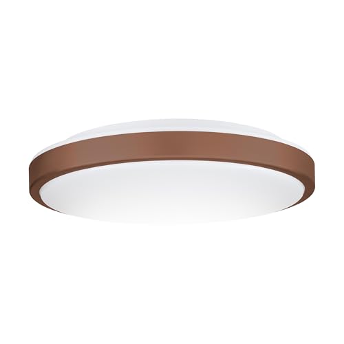 EGLO LED Deckenleuchte Lezuza, runde Deckenlampe, Lampe Decke Schlafzimmer, flache Aufbaulampe, Stahl und Kunststoff in Weiß und Braun, warmweiß, Ø 32,5 cm von EGLO