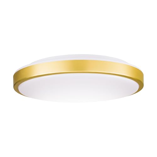 EGLO LED Deckenleuchte Lezuza, runde Deckenlampe, Lampe Decke Schlafzimmer, flache Aufbaulampe, Stahl und Kunststoff in Weiß und Messing, warmweiß, Ø 32,5 cm von EGLO