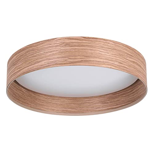 EGLO LED Deckenleuchte Luppineria, runde Deckenlampe, Deckenbeleuchtung aus Holz in Eiche-Optik, Metall und Kunststoff in Weiß, Wohnzimmerlampe warmweiß von EGLO