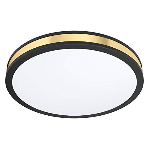 EGLO LED Deckenleuchte Pescaito, 1 flammige Wandlampe, Deckenlampe aus Stahl in Schwarz und Kunststoff in Weiß, Gold, Wohnzimmerlampe, warmweiß, Ø 38 cm von EGLO