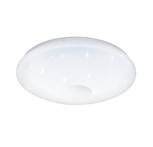EGLO LED Deckenleuchte Voltago 2, 1 flammige Deckenlampe mit Kristall-Effekt, Fernbedienung, Lichtfarbe (warmweiß – kaltweiß), dimmbar, Wohnzimmerlampe aus Metall und Kunststoff in Weiß, Ø 38 cm von EGLO