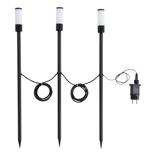 EGLO LED Gartenlampe mit Erdspieß Zancaro, Outdoor Stehlampe 3-teilig mit Erdanker, Stehleuchte außen aus Aluminium in Schwarz, Kunststoff in Weiß, warmweiß, IP44 von EGLO