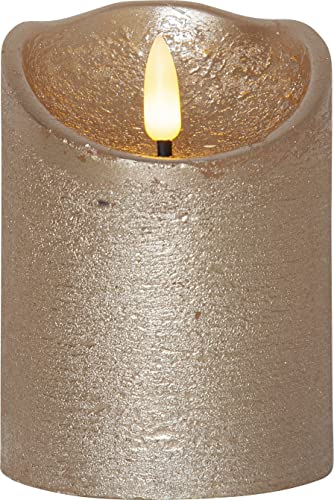 EGLO LED Kerze, Kerzenlicht flackernd mit Timer-Funktion, batteriebetriebene Weihnachtsdeko mit Flamme, künstliche Stumpenkerze aus Echtwachs in Gold, elektrische Wachskerze warmweiß, 10 cm von EGLO