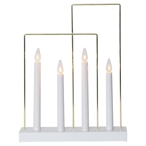 EGLO LED Lichterbogen Weihnachten mit 4 Glühbirnen, Fensterleuchter in Weiß mit Metall-Elementen in Messing, Schwibbogen mit Kabel, E10, warmweiß EGLO LED Lichterbogen Weihnachten mit 4 Glühbirnen, Fensterleuchter in Weiß mit Metall-Elementen in Messing, Schwibbogen mit Kabel, E10, warmweiß von EGLO