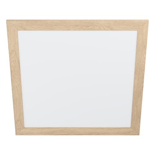 EGLO LED Panel Piglionasso mit Holz Deko-Rahmen, Deckenlampe Holz in Hell-Braun, Küchenlampe, Bürolampe, LED Flurlampe Decke neutralweiß, L x B 64,5 cm von EGLO