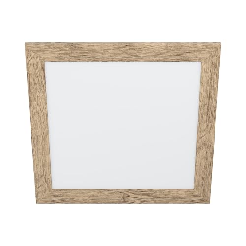 EGLO LED Panel Piglionasso mit Holz Deko-Rahmen, Deckenlampe Holz in Hell-Braun geflammt, Küchenlampe, Bürolampe, LED Flurlampe Decke neutralweiß, L x B 50 cm von EGLO