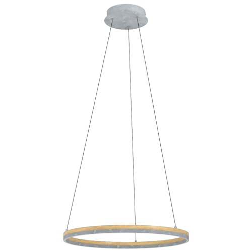 EGLO LED Pendelleuchte Cadinaro, dimmbare Hängelampe für Wohnzimmer und Esstisch, hängende Esszimmerlampe mit Ring aus Holz und Metall in Beton-Optik, warmweiß, ∅ 60 cm von EGLO