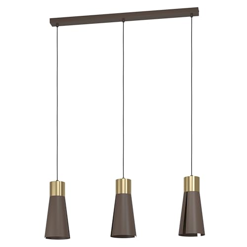 EGLO LED Pendelleuchte Losalomas, 3 flammige Hängelampe, elegant, Hängeleuchte aus Metall in Mokka, Messing, Esstischlampe, LED Wohnzimmerlampe hängend warmweiß, GU10 Fassung von EGLO