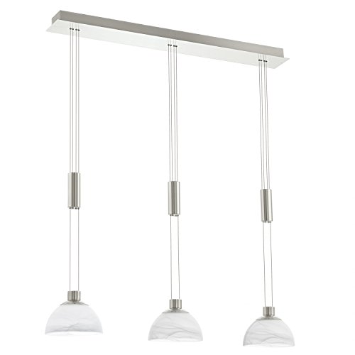 EGLO LED Pendelleuchte Montefio, 3 flammige Hängelampe höhenverstellbar, Pendellampe, Hängeleuchte aus Edelstahl in Silber und Alabaster-Glas in Weiß, LED Esstischlampe warmweiß von EGLO