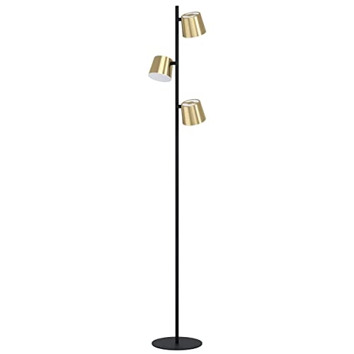 EGLO LED Stehlampe Altamira, 3-flammige Wohnzimmer Retro-Lampe, Vintage Standleuchte aus Metall in schwarz und Messing-Gebürstet, Design Stehleuchte mit Schalter, warmweiß von EGLO