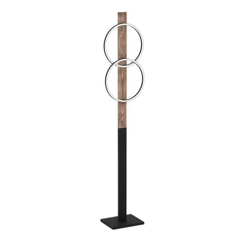 EGLO LED Stehlampe Boyal, 2-flammige Eck Standleuchte, rustikale Stehleuchte aus geflammtem Holz und schwarzem Metall, Lampe Wohnzimmer warmweiß, 150 cm von EGLO