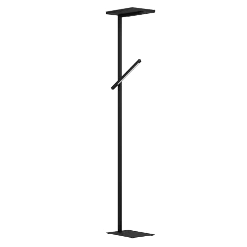 EGLO LED Stehlampe Carboneras, 2-flammige Standleuchte dimmbar mit Touch-Funktion, Lampe Wohnzimmer aus schwarzem Metall, Deckenfluter mit Leselampe, warmweiß von EGLO