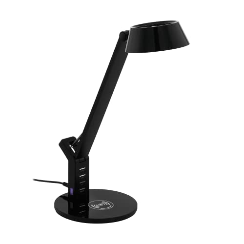 EGLO LED Tischlampe Banderalo, 1 flammige Schreibtischlampe mit QI Ladestation, warmweiß, neutralweiß, kaltweiß, dimmbar, Tischleuchte, Bürolampe aus Kunststoff in Schwarz, LED Schreibtischleuchte von EGLO