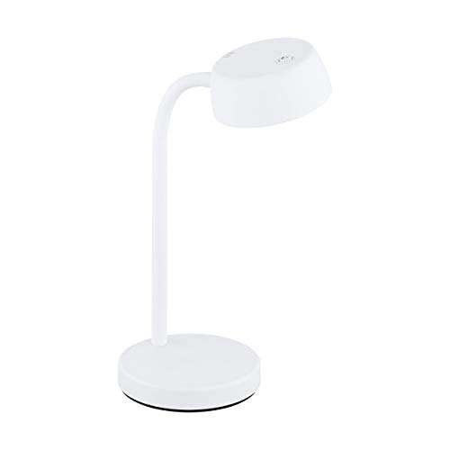EGLO LED Tischlampe Cabales, 1 flammige Tischleuchte, Nachttischlampe aus Kunststoff, Wohnzimmerlampe in Weiß, Lampe mit Wipp-Schalter, warmweiß von EGLO