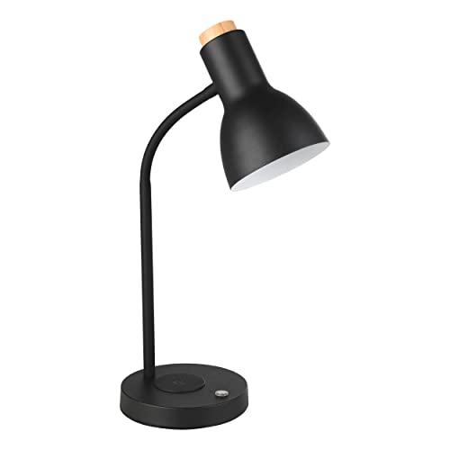 EGLO LED Tischlampe Veradal-QI, Nachttischlampe mit QI-Ladefunktion, Tischleuchte Touch dimmbar aus Holz in Natur, Metall in Schwarz und Creme, Schlafzimmer Tisch Lampe, warmweiß von EGLO