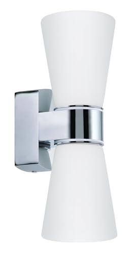 EGLO LED Wandlampe Cailin, 2 flammige Wandleuchte, Spiegelleuchte aus Aluguss in Chrom und satiniertem Glas in Weiß, Badezimmer Lampe, LED Feuchtraumleuchte warmweiß, IP44 von EGLO