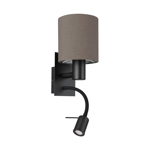 EGLO LED Wandlampe Pasteri, Wandleuchte für innen mit Leselampe, Wandspot aus Metall in Schwarz und Textil in Anthrazit-Braun, Wand Lampe für Wohnzimmer und Schlafzimmer, E27 Fassung EGLO LED Wandlampe Pasteri, Wandleuchte für innen mit Leselampe, Wandspot aus Metall in Schwarz und Textil in Anthrazit-Braun, Wand Lampe für Wohnzimmer und Schlafzimmer, E27 Fassung von EGLO