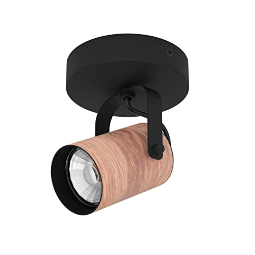 EGLO LED Wandleuchte innen Cayuca, Wandlampe mit beweglichem Spot, Wandstrahler aus Holz in Natur und Metall in Schwarz, Flur und Wohnzimmer Lampe, inkl. GU10-Leuchtmittel warmweiß von EGLO