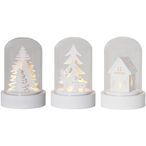 EGLO LED Weihnachtsdeko, 3er-Set Deko-Glasglocken, Winterlandschaft batteriebetrieben mit Licht, Tischdeko Weihnachten aus weißem Holz und Glas, warmweiß, 5,5 x 8,5 cm von EGLO