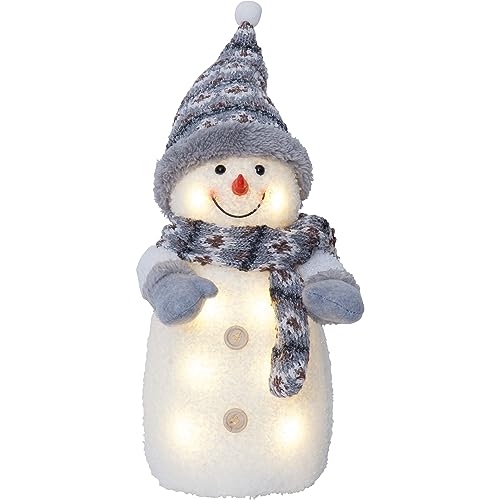 EGLO LED Weihnachtsdeko, Leuchtfigur Schneemann aus Stoff mit Kunststoffkörper in weiß und grau, batteriebetriebene Figur Weihnachten, warmweiß, 38 cm von EGLO