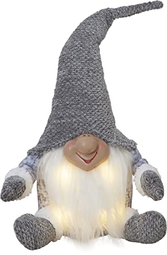 EGLO LED Weihnachtsdeko, Leuchtfigur Wichtel aus Stoff mit Kunststoffkörper in Grau und Weiß, batteriebetriebene LED Figur Weihnachten, warmweiß, 34 cm von EGLO