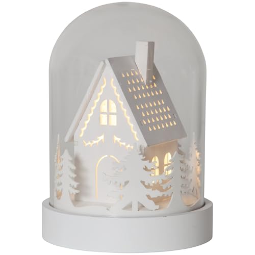 EGLO LED Weihnachtsdeko, Weihnachts-Silhouette Haus, Winterlandschaft mit Timer und batteriebetriebener Beleuchtung, Holz, Kunststoff und Glas in Weiß und Transparent, warmweiß, 12,5 x 17,5 cm von EGLO