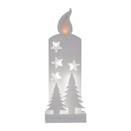 EGLO LED Weihnachtsdeko, Weihnachts-Silhouette Kerze aus Holz in Weiß, Winterlandschaft mit Timer, batteriebetriebene Beleuchtung, warmweiß von EGLO