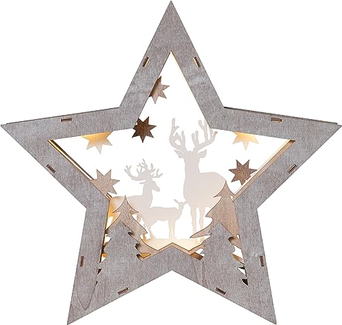 EGLO LED Weihnachtsdeko, Weihnachts-Silhouette in Stern-Form mit Wald-Motiv, Winterlandschaft mit batteriebetriebener Beleuchtung, warmweiß von EGLO