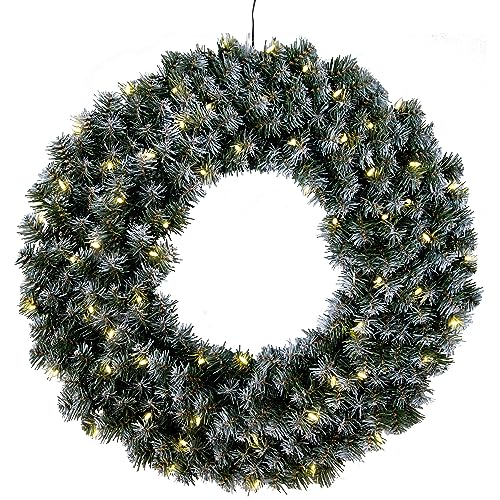 EGLO LED Weihnachtskranz, Kranz Weihnachten beleuchtet, Adventskranz in Tannengrün mit weißen Schnee-Details für innen und außen, warmweiß, mit Kabel, Ø 70 cm, IP44 von EGLO