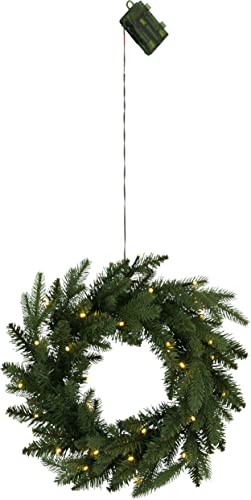 EGLO LED Weihnachtskranz mit Dämmerungssensor, Kranz Weihnachten beleuchtet, Adventskranz in Tannengrün für innen und außen, warmweiß, batteriebetrieben, Ø 45 cm, IP44 von EGLO