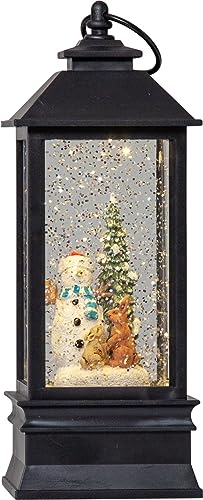 EGLO LED Weihnachtslaterne mit Schneegestöber, beleuchtete Vintage-Schneekugel mit Schneemann, Fensterdeko für Weihnachten mit Timer, Kunststoff in Schwarz von EGLO