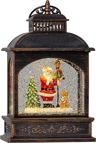 EGLO LED Weihnachtslaterne mit Schneegestöber, beleuchtete Vintage-Schneekugel mit Weihnachtsmann, Fensterdeko für Weihnachten mit Timer, Kunststoff in Bronze von EGLO