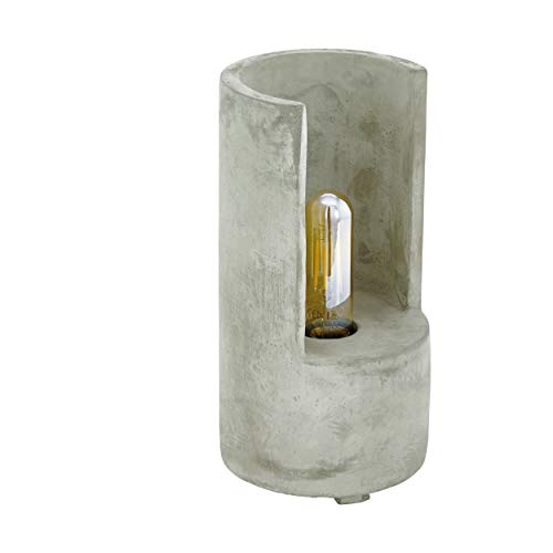 EGLO Tischlampe Lynton, 1 flammige Tischleuchte Vintage, Industrial, Retro, Nachttischlampe aus Beton in Grau, Lampe mit Schalter, E27 Fassung, H 27 cm von EGLO