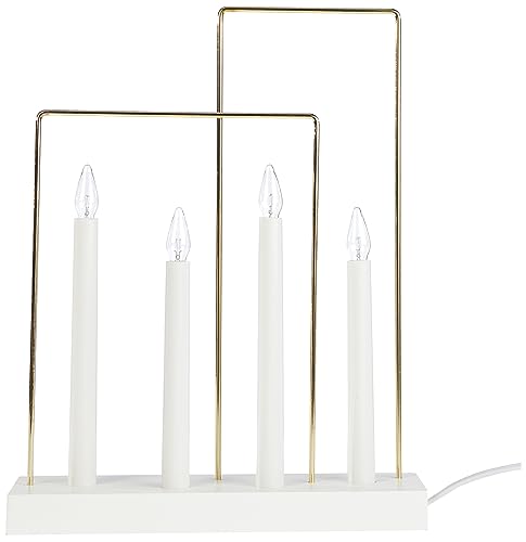 EGLO LED Lichterbogen Weihnachten mit 4 Glühbirnen, Fensterleuchter in Weiß mit Metall-Elementen in Messing, Schwibbogen mit Kabel, E10, warmweiß EGLO LED Lichterbogen Weihnachten mit 4 Glühbirnen, Fensterleuchter in Weiß mit Metall-Elementen in Messing, Schwibbogen mit Kabel, E10, warmweiß von EGLO