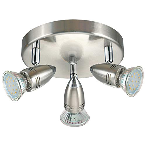 EGLO LED Deckenlampe Magnum LED, 3 flammige Deckenleuchte, Deckenstrahler aus Metall, Wohnzimmerlampe in Nickel-Matt, Chrom, Spots inkl. GU10 Leuchtmittel, warmweiß, Ø 18 cm von EGLO