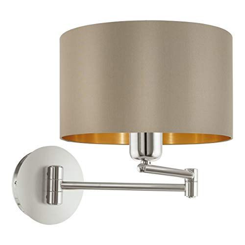 EGLO Wandlampe Maserlo, 1 flammige Textil Wandleuchte, Material: Stahl, Stoff, Farbe: Nickel matt, taupe, gold, Fassung: E27, inkl. Schalter von EGLO