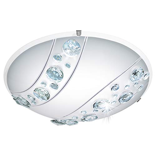 EGLO LED Deckenleuchte Nerini, 1 flammige Deckenlampe klassisch, Wohnzimmerlampe aus Metall, Glas mit Kristallen in Weiß, Schwarz, Klar, Schlafzimmerlampe, LED Flurlampe neutralweiß von EGLO
