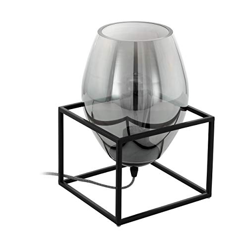 EGLO Tischlampe Olival 1, Tischleuchte, Nachttischlampe aus Metall in Schwarz und Rauchglas, Wohnzimmerlampe, Lampe mit Schalter, E27 Fassung von EGLO