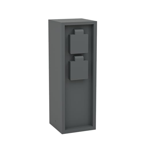 EGLO Outdoor Steckdosensäule Park 5, Verteilersteckdose für Erdkabel, Gartensteckdose, Stromverteiler außen mit 2 Steckdosen, Aluminium in Anthrazit, IP54 von EGLO