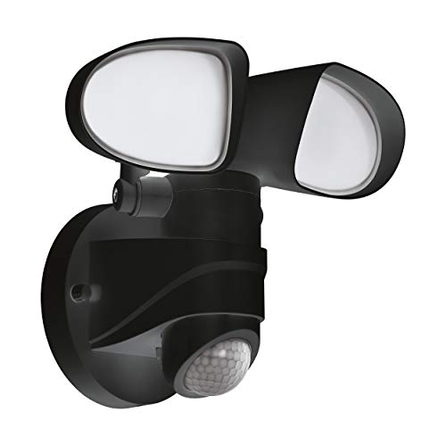EGLO LED Außen-Wandlampe Pagino, 2 flammige Außenleuchte, Sensor-Wandleuchte aus Kunststoff, Farbe: Schwarz, Außenstrahler mit Bewegungsmelder, IP44 von EGLO