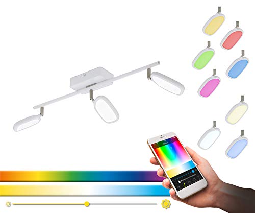 EGLO connect LED Deckenleuchte Palombare-C, 3 flammige Smart Home Deckenlampe aus Metall, Aluminium und Kunststoff in Weiß, Spots mit RGB, Lichtfarbe einstellbar (warm, neutral, kalt), dimmbar von EGLO
