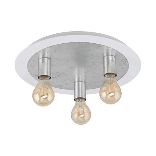 EGLO LED Deckenlampe Passano, 3 flammige Deckenleuchte Vintage, Retro, Wohnzimmerlampe aus Metall in Weiß, Silber, Schlafzimmerlampe, Flurlampe Decke mit E27 Fassung, Ø 45 cm von EGLO